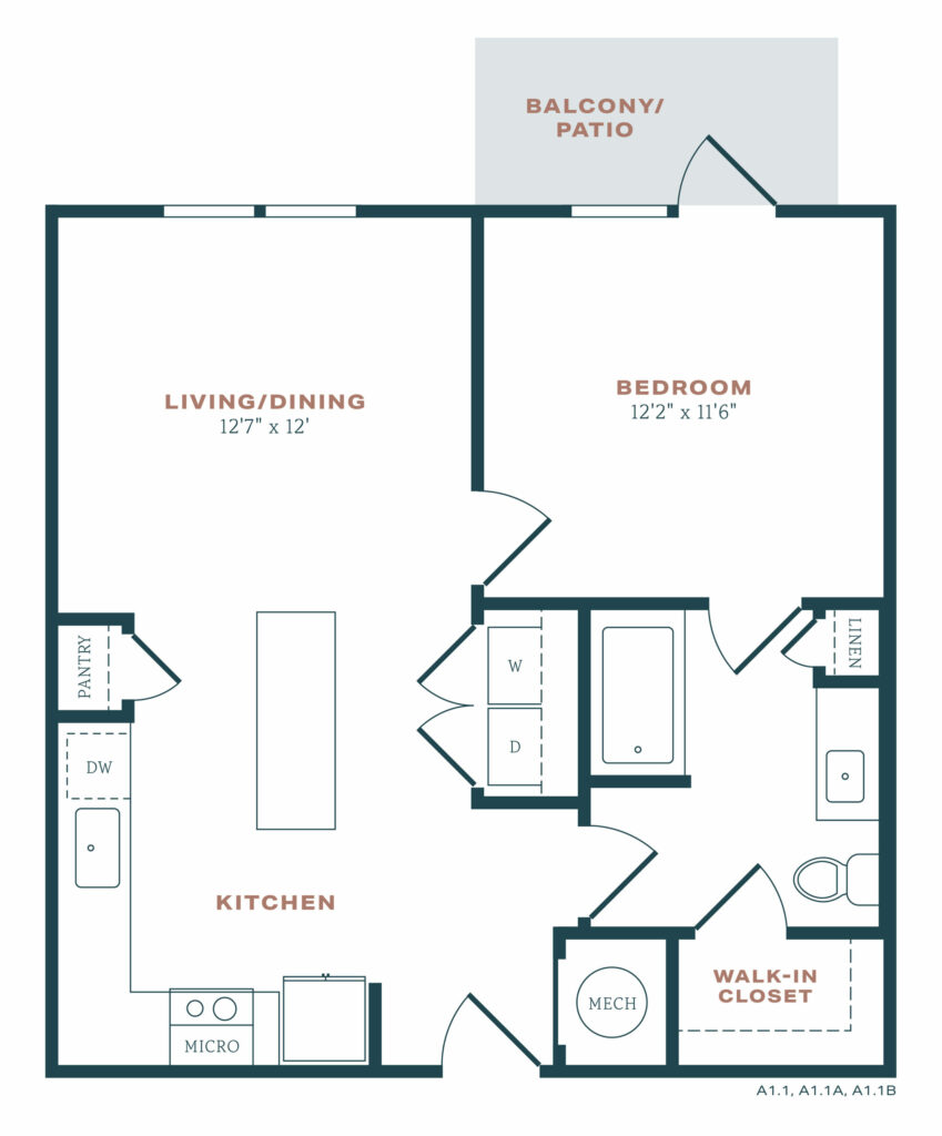 The Essence of A Refined Lifestyle - luxury A1 one-bedroom and one-bathroom floor plan